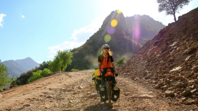 (Tajikistan) The road is too difficult for cycling.